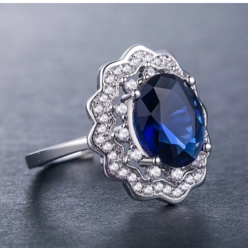 925 Silver blue sapphire wedding party ring new - Picture 5 of 7